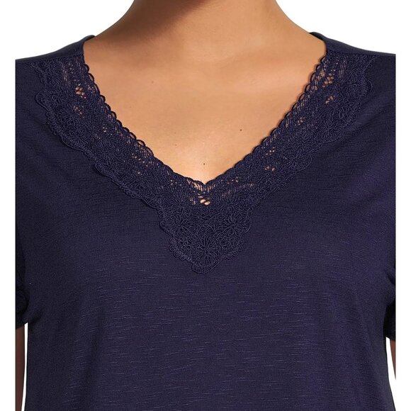 RealSize Women's Plus Lace V-Neck Tee with Short Sleeves Size 3x(22W24W) - Picture 3 of 5